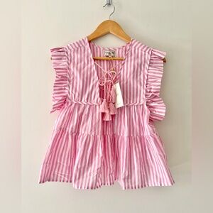 NEW Mille Chelsea Top in Bubblegum Stripe Pink White Tassel, XS